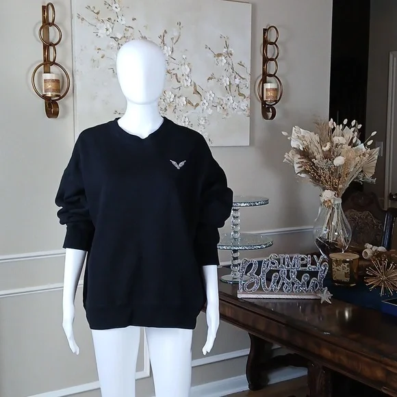 Victoria's Secret Angel Rhinestones Logo Women's Black Fleece Sweatshirt. Size M - Picture 5 of 17